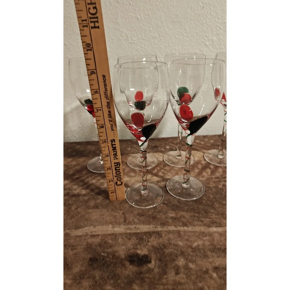 Pier 1‎ OPTIC RIBBON  Hand Blown Glass Wine Goblets Set Of 6 Christmas Red Green